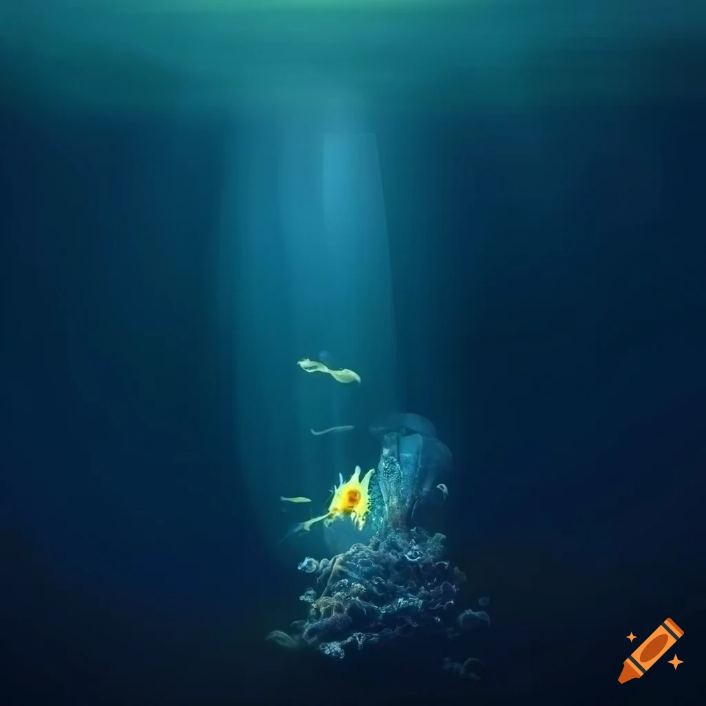 Otherworldly yellow wild orchid sea creature in dark blue underwater