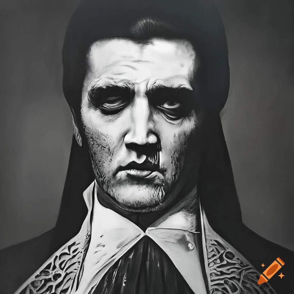 Intricate portrait of elvis presley as count dracula in woodcut art by ...