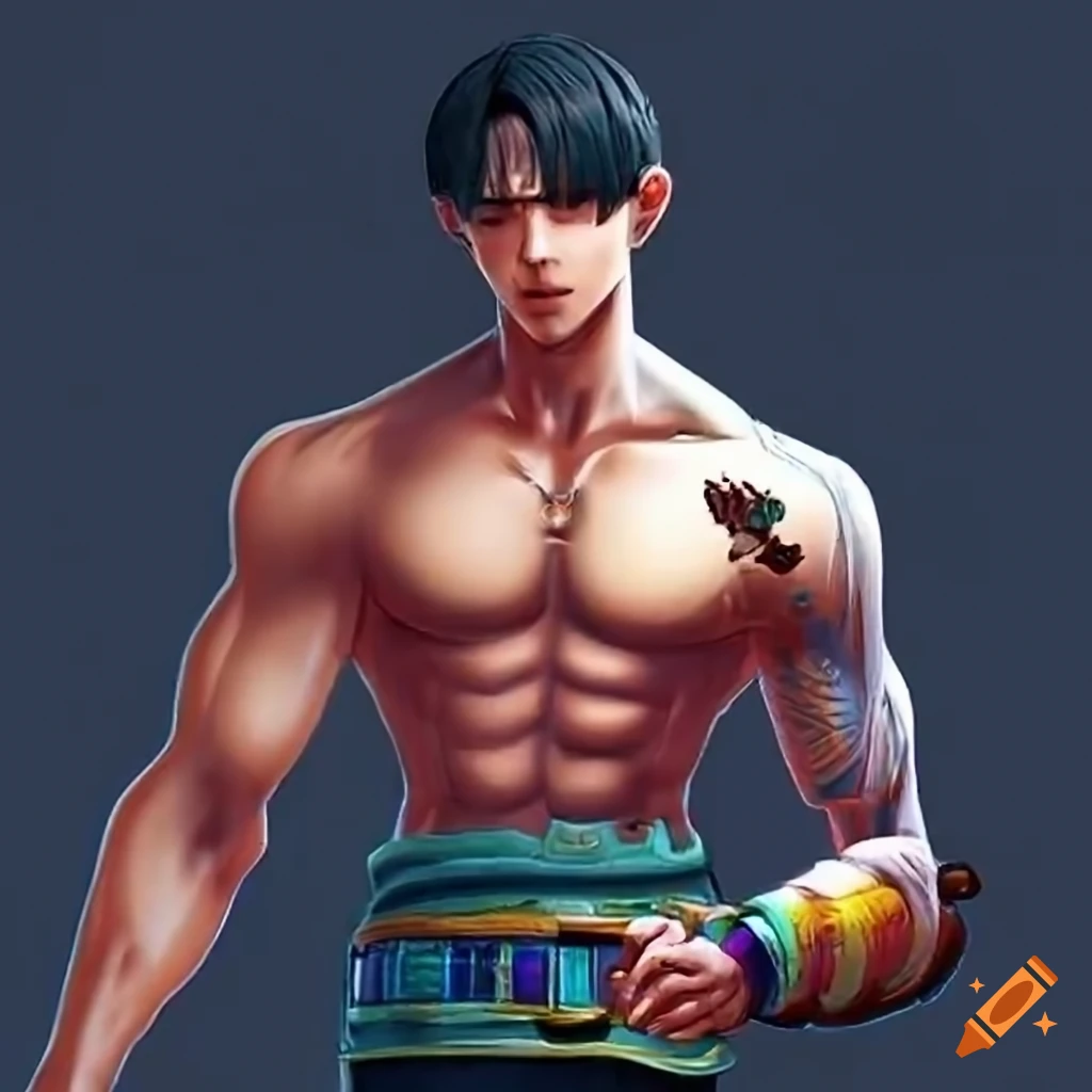 Man named Leon with jet black hair and round glasses, muscular and Korean ethnicity