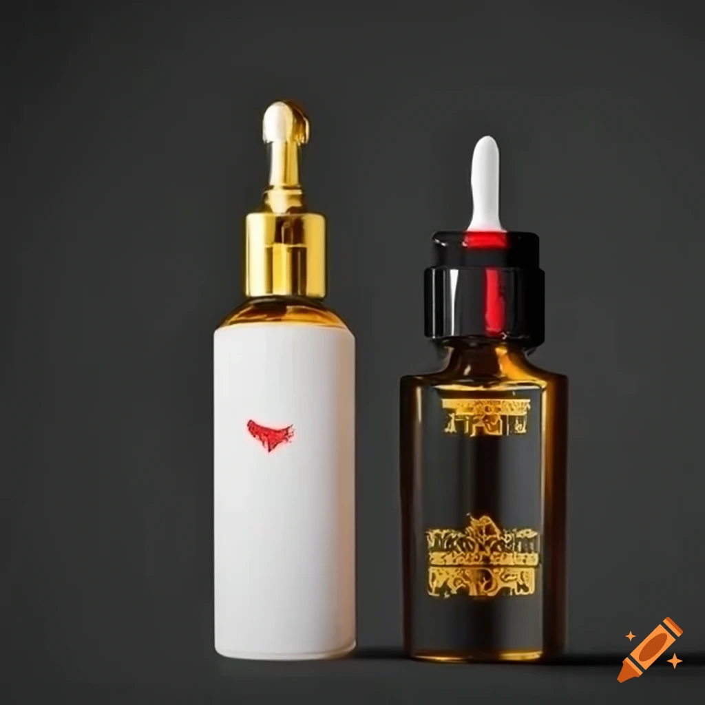 Luxury beard oil in frosted white bottle with gold dropper and red label