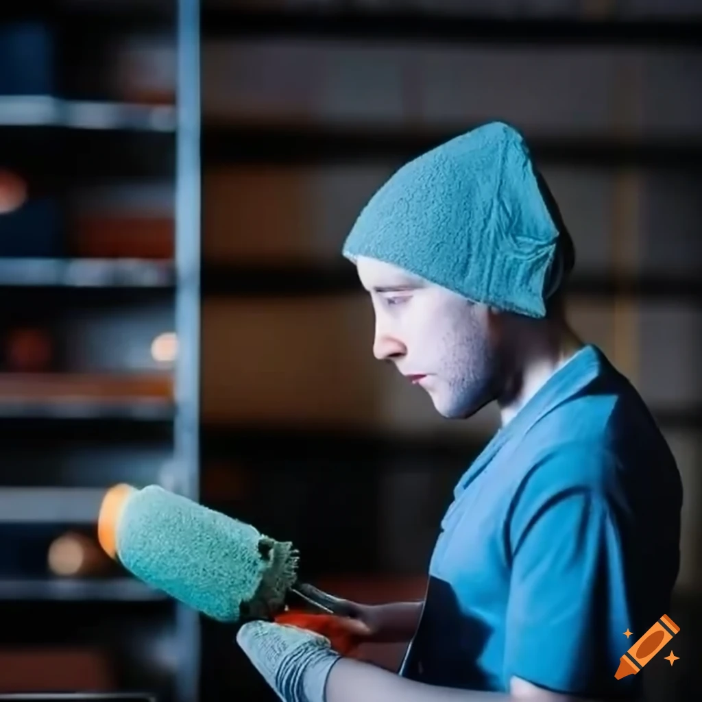 Young man polishing thin metal shelving