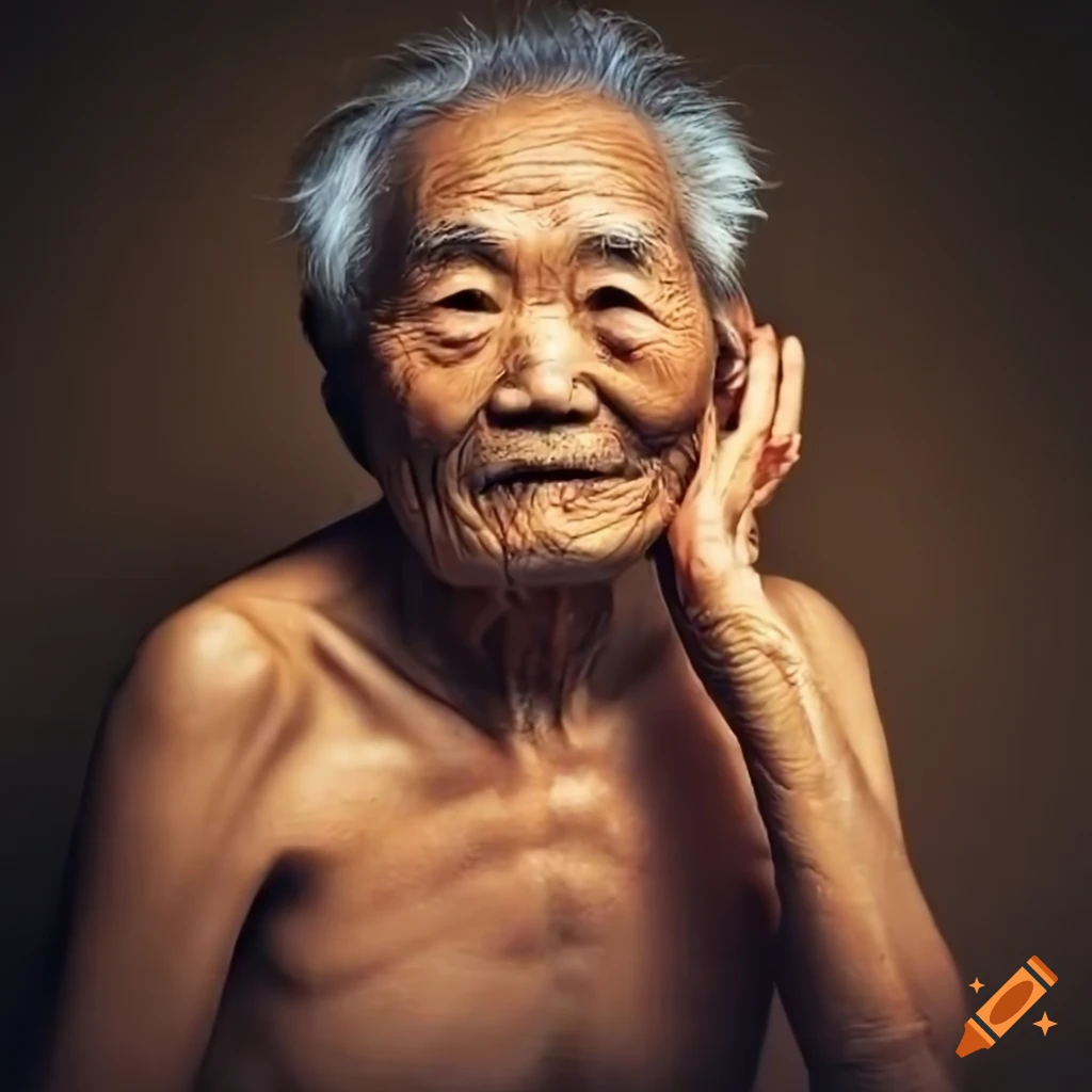 Handsome 90-year-old Japanese man in an onsen