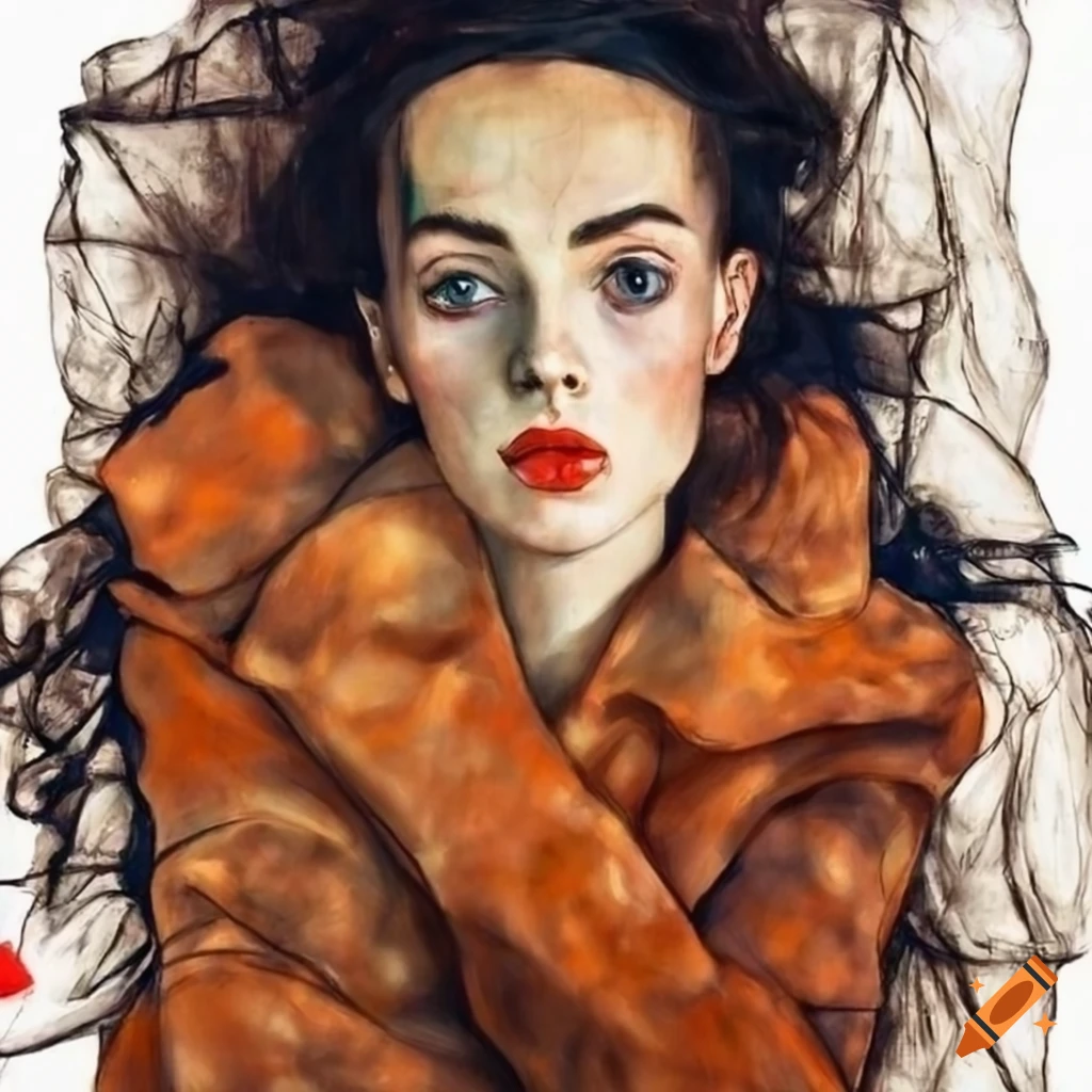 Portrait of a beautiful brunette woman in Egon Schiele's style on Craiyon