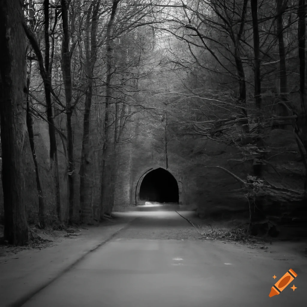 Tree-lined road resembling a tunnel with frowning rocks on either side ...