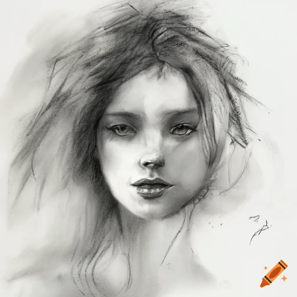 Charcoal sketch of a woman and a lion by Richard Schmid and Nicola Samori