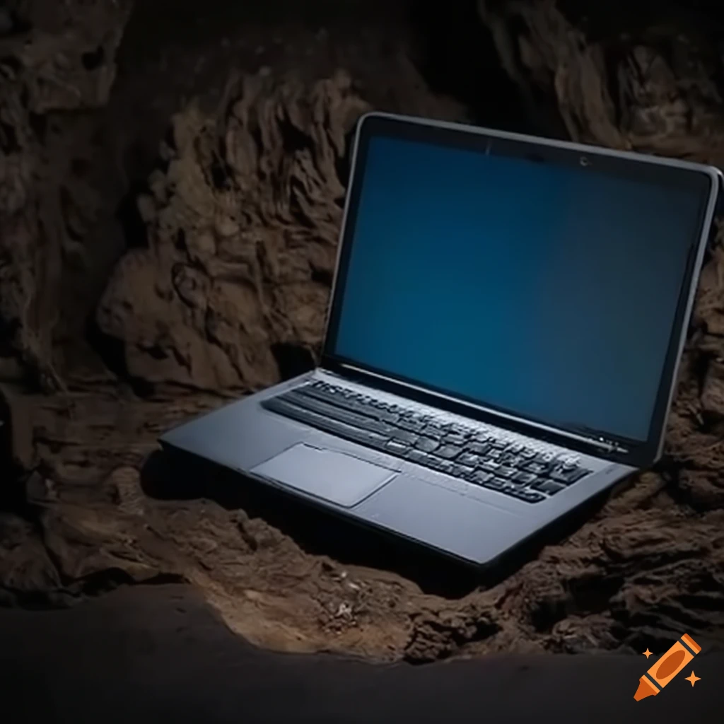 Computer laptop in an underground burrow