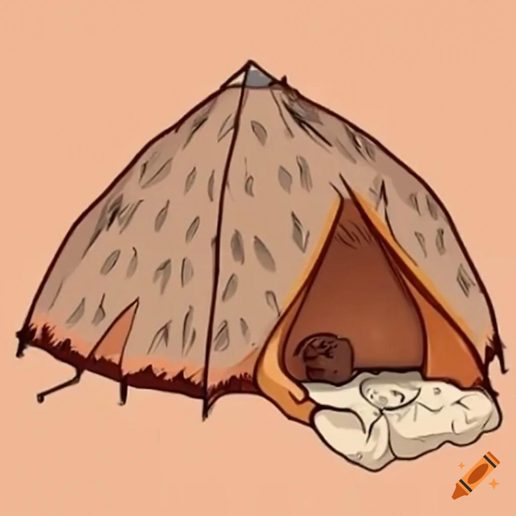 Préhistoric men crafting flint in their tent camp