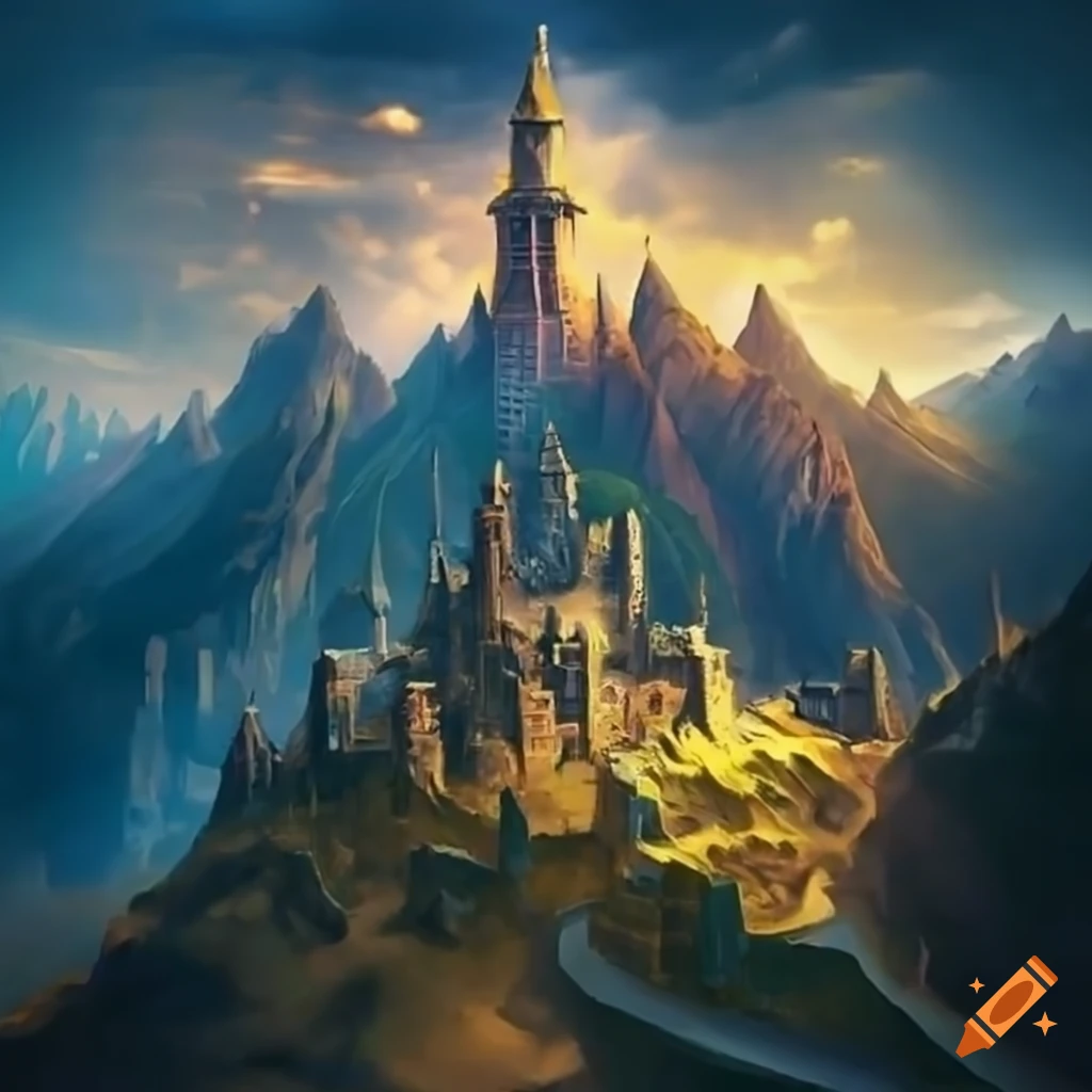 Fantasy city on a mountain pass on Craiyon