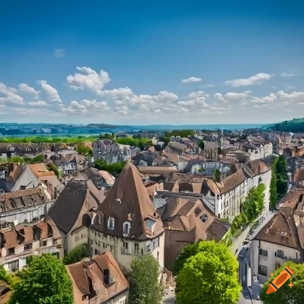 Cityscape of nyon in switzerland with "off market" sign for real estate