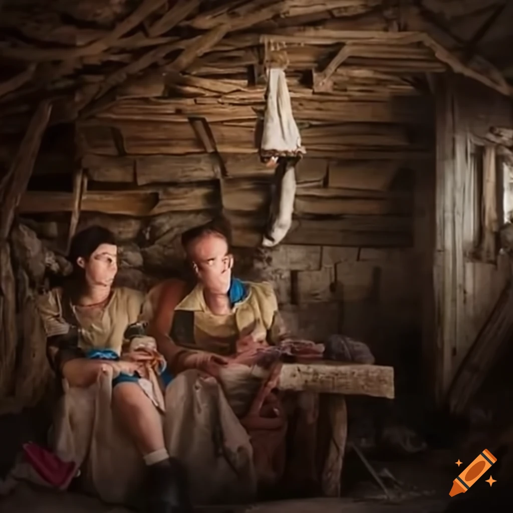 Two young archaeologists conversing in a shack