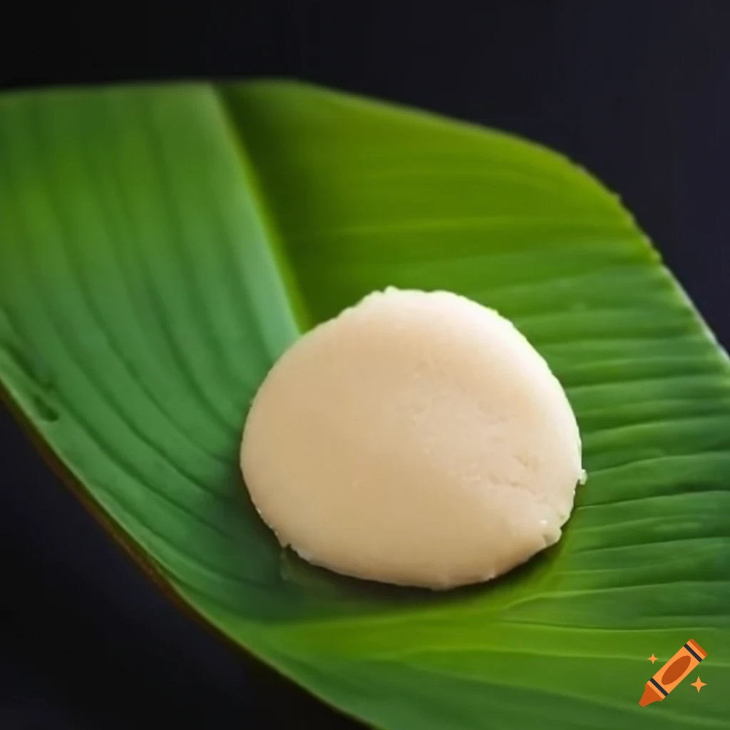Single idli on a banana leaf
