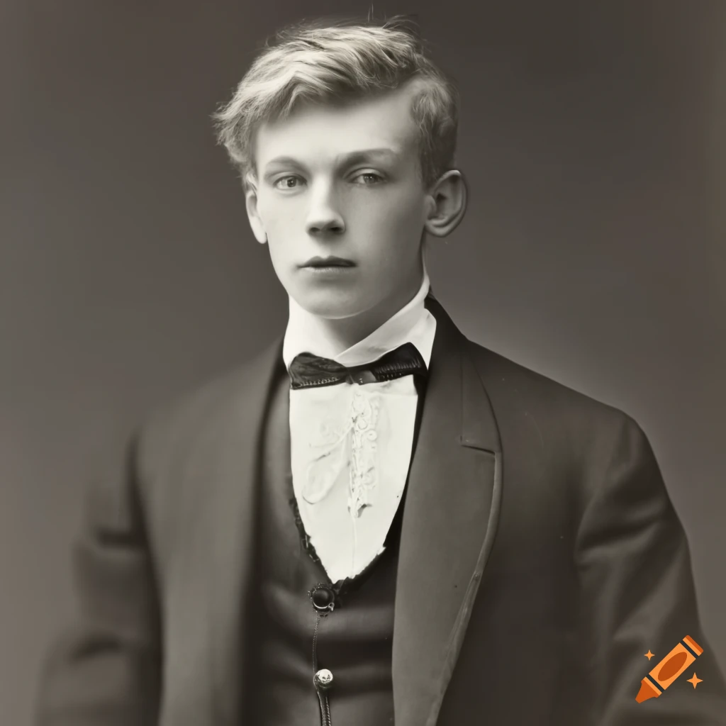 Black and white portrait of a blond young man in formal attire from the ...