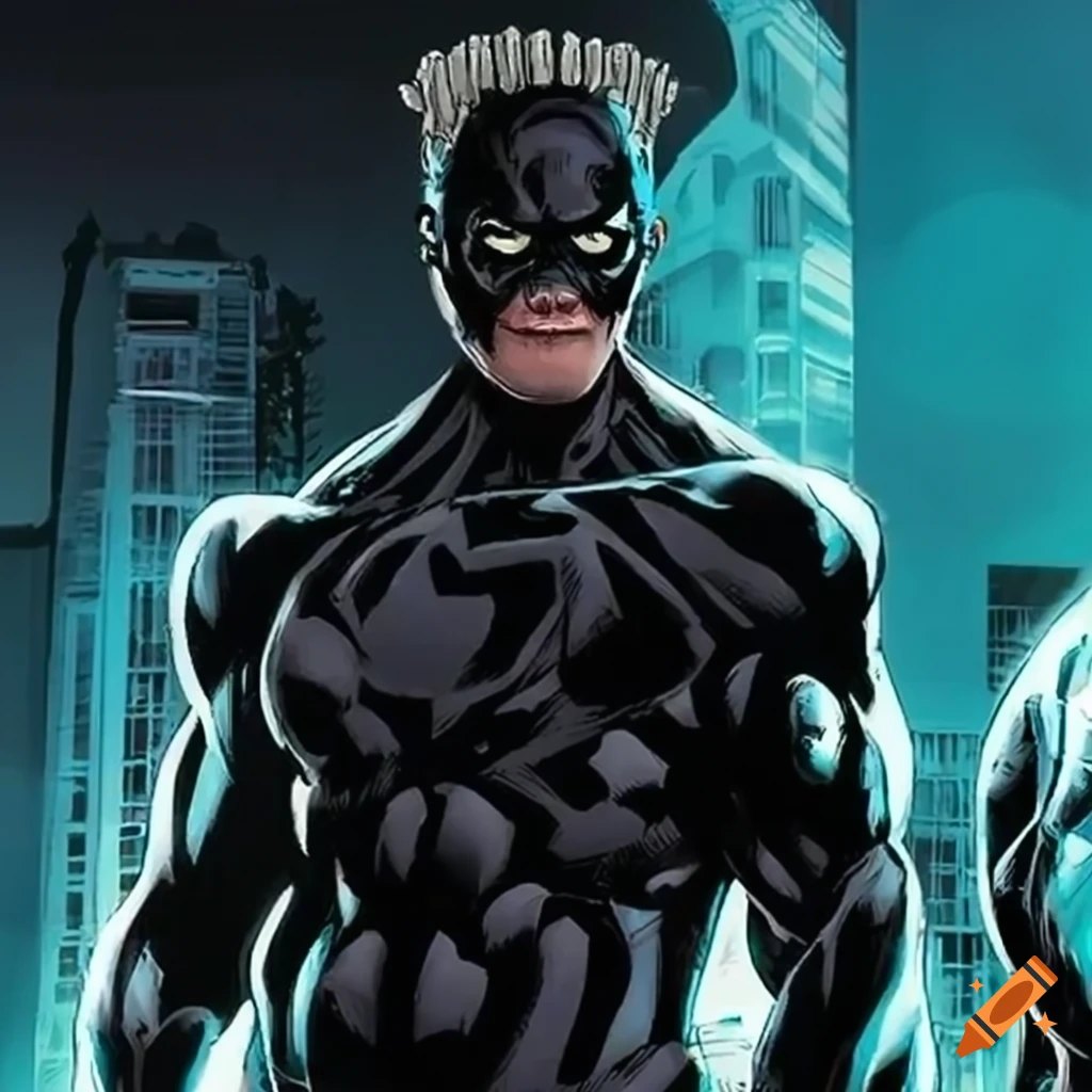 Superhero character in black costume named Hammer Don with sharp items