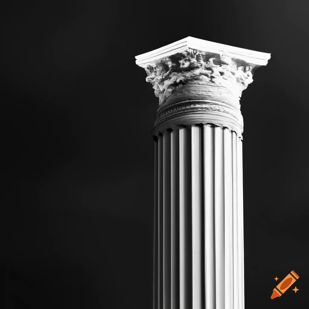 Doric columns with a dark sky background in black and white on Craiyon