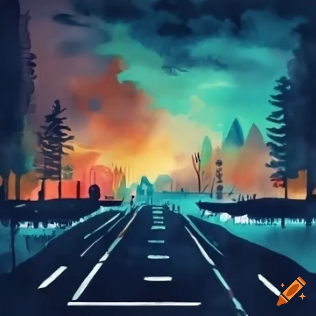 Crossroads with one path towards a dark future and the other to a ...