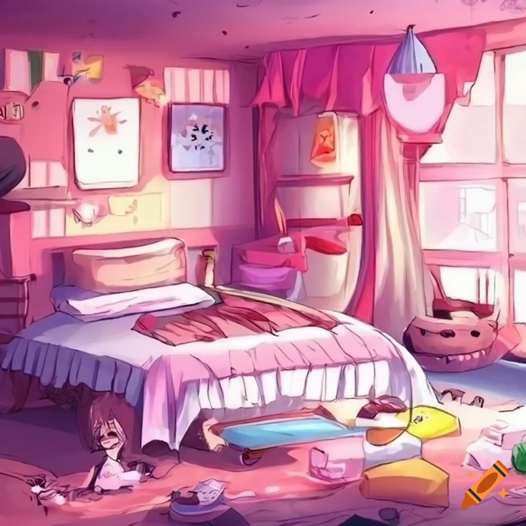 Anime kawaii bedroom background on Craiyon