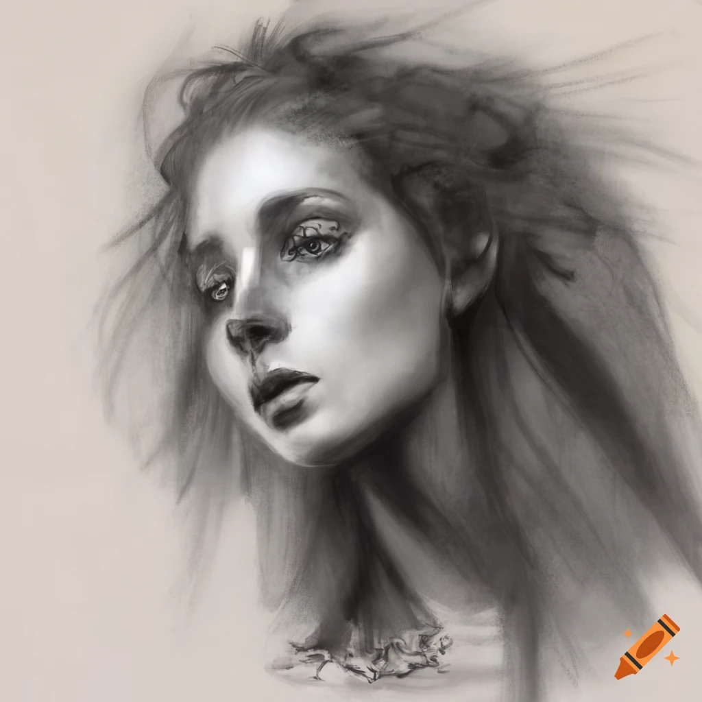 Charcoal sketch of a woman and a lion by Richard Schmid and Nicola Samori