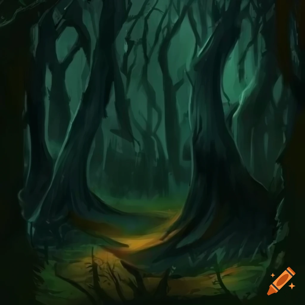 Dark woodland inhabited by werewolves in a fantasy setting