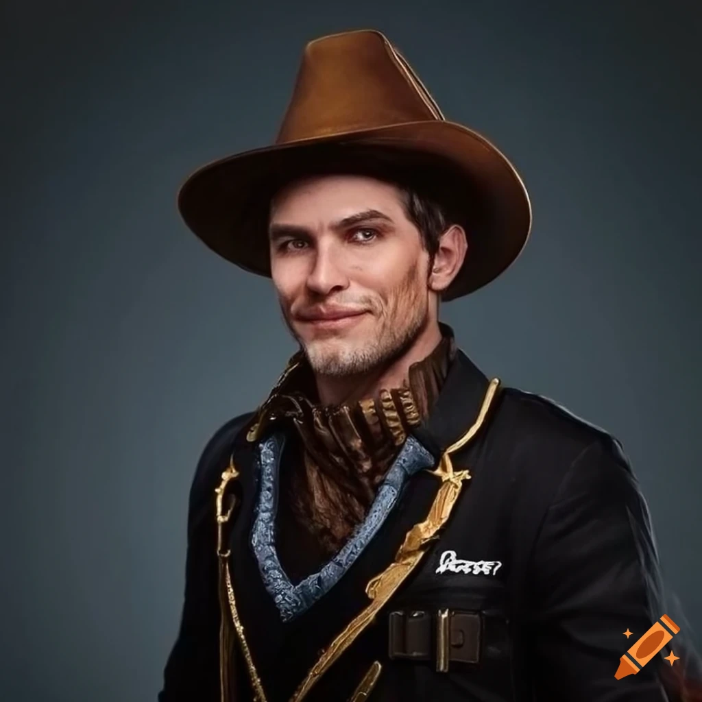 Hyperrealistic flamboyant male sheriff with a big smile