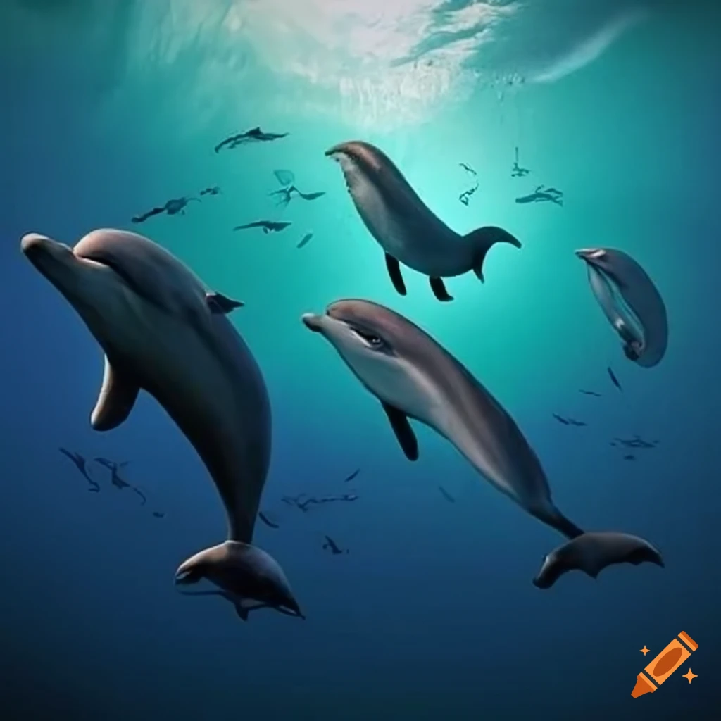 Pod of dolphins communicating to convey distinct names concept