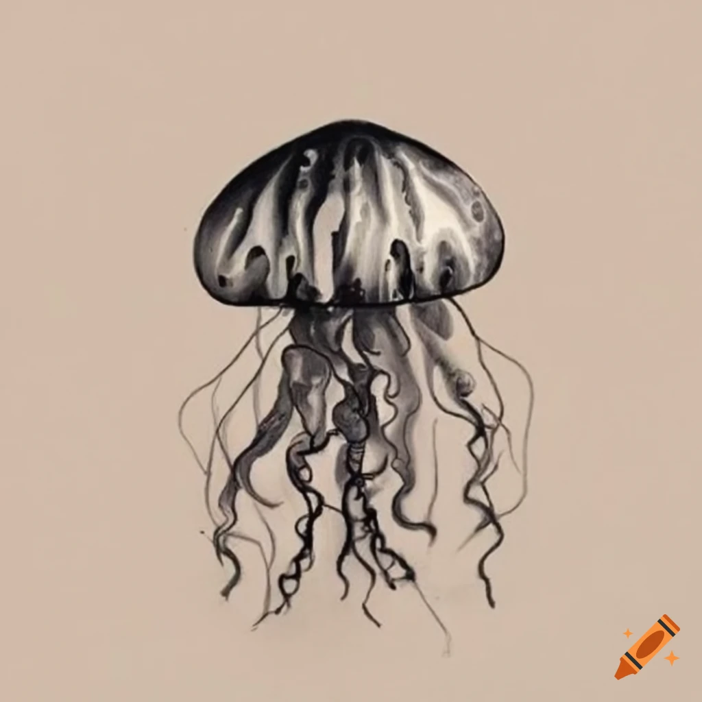 Vintage jellyfish sketched in charcoal