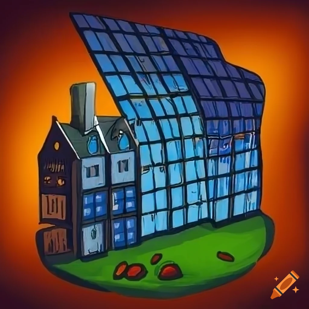 Solar panels cartoon illustration on A4 paper