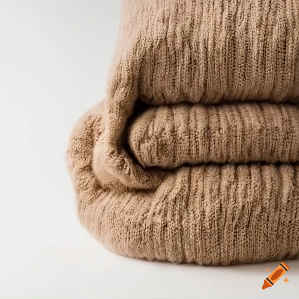 Natural soft linen blanket knitted in fleece style on a white background