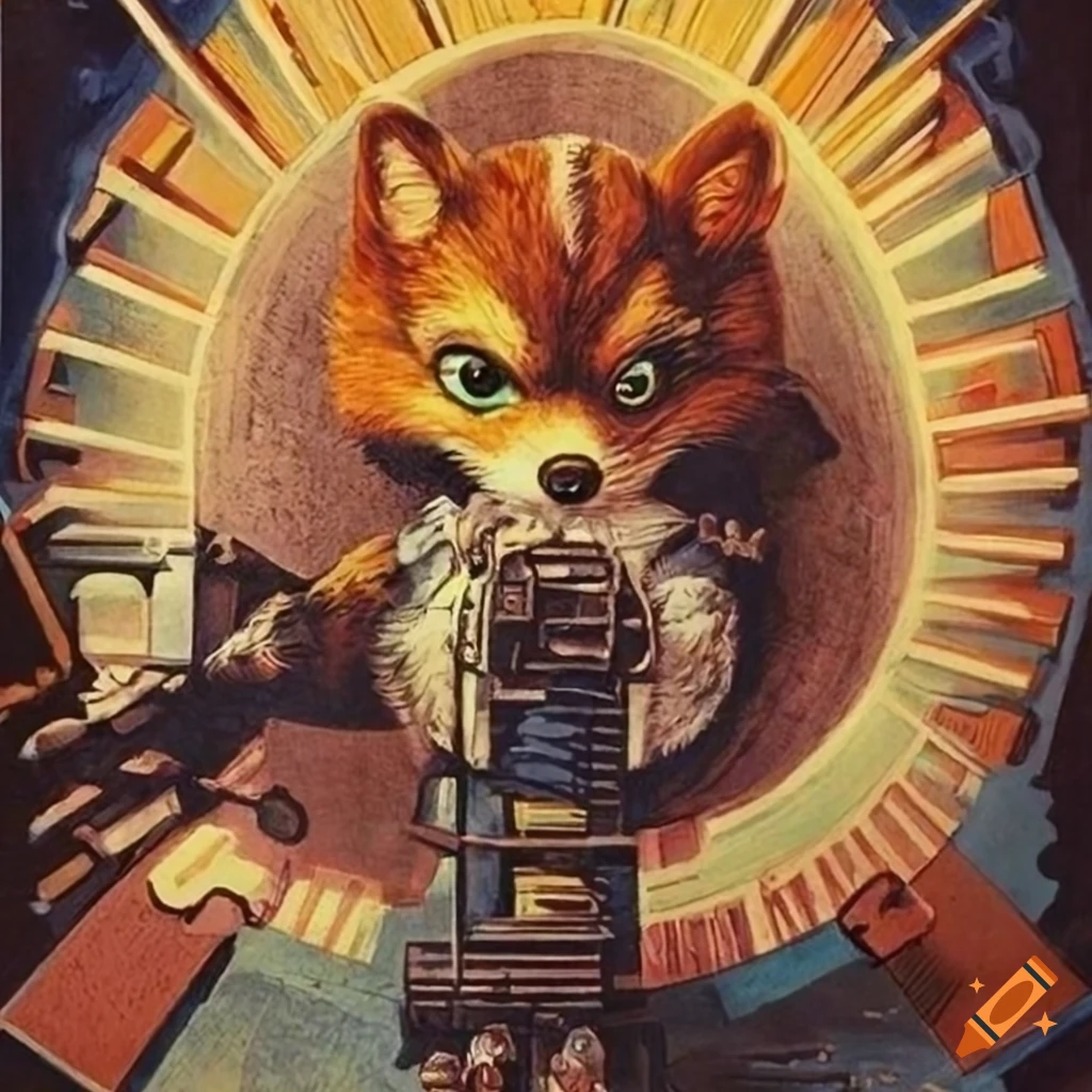 Intricate maze design inspired by Star Fox in vintage poster style