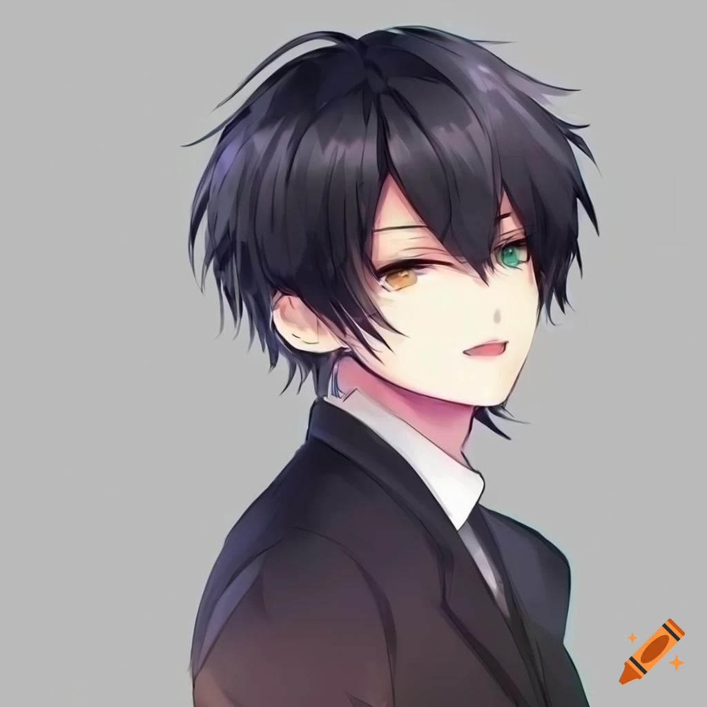 Cute anime boy with black hair and golden eyes on Craiyon