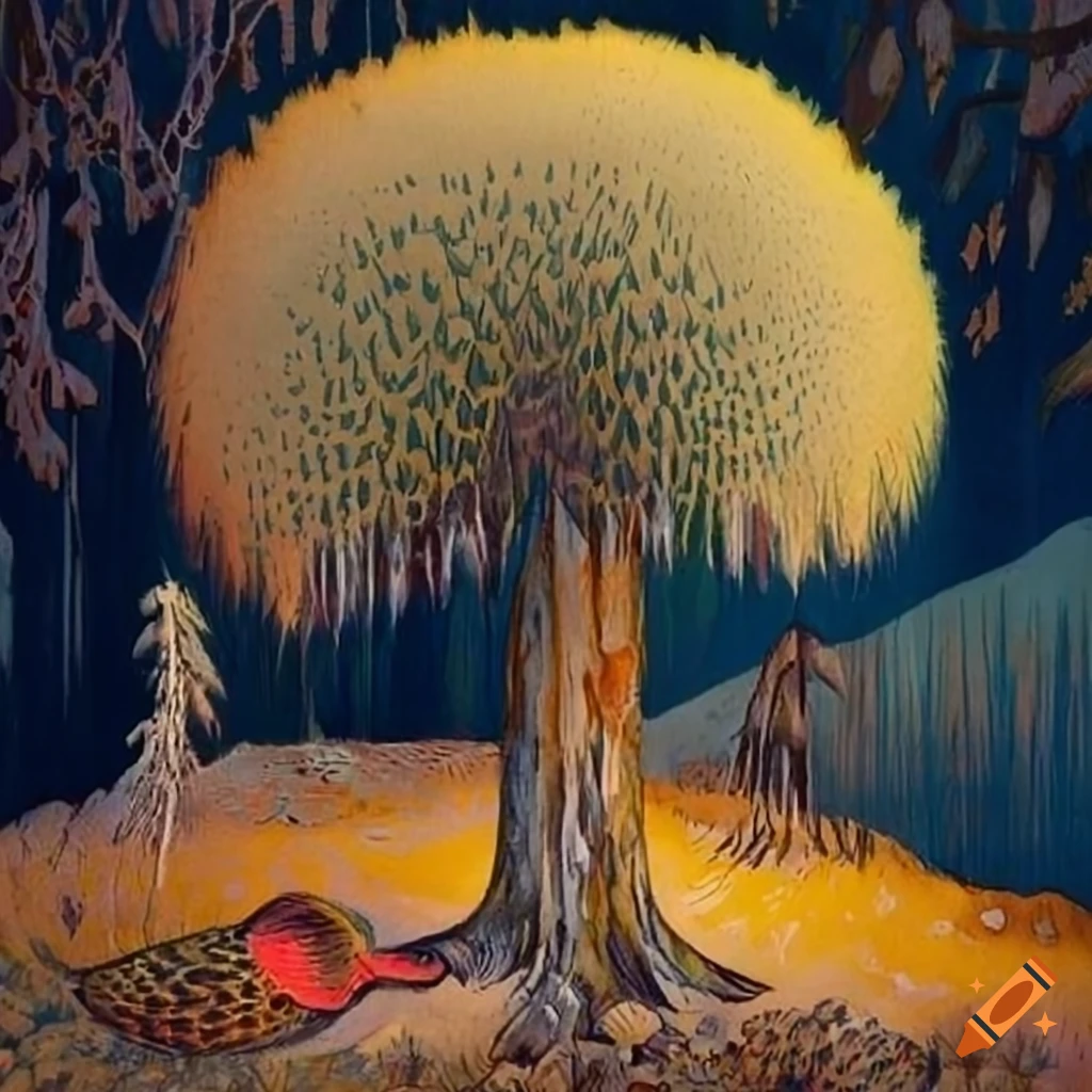 Wilderness inspired by Salish motifs with exotic birds, porcupines, and beavers