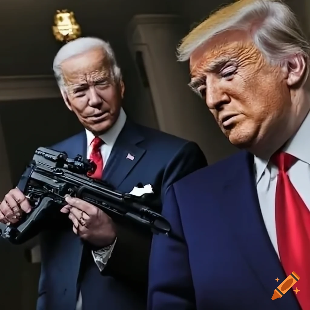 Political figures robbing a bank with machine guns