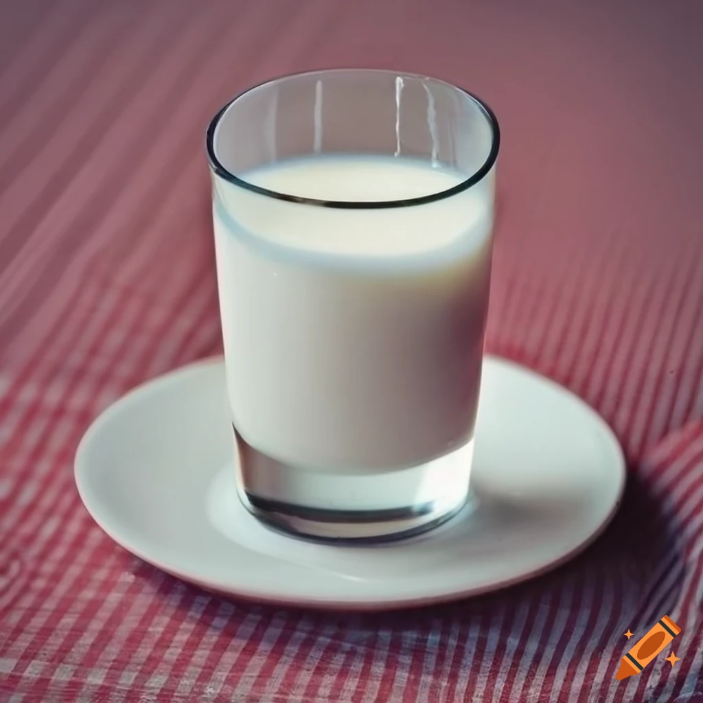 White plate and glass of milk on checkered tablecloth