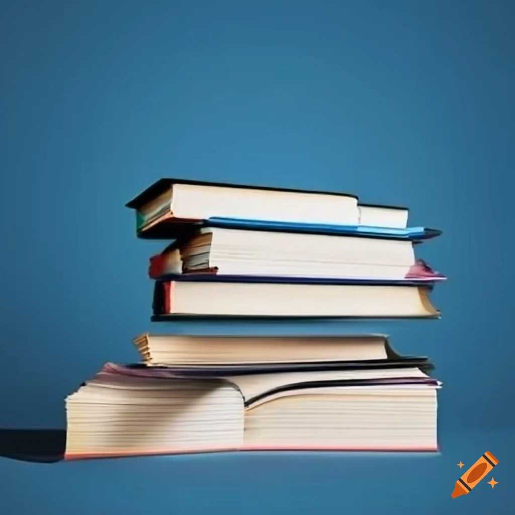 Books with text manuals in a realistic image with perspective on blue background