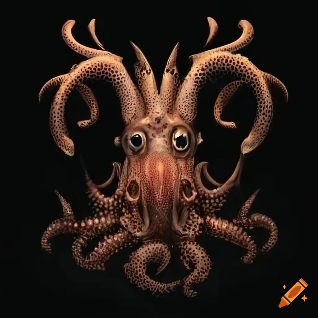 Hybrid animal with squid tentacles on its back and stag beetle head with claws on front