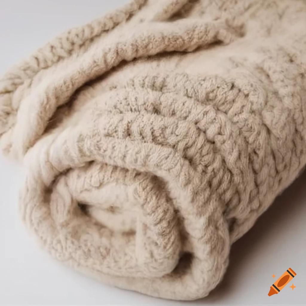 Natural soft linen blanket knitted in fleece style on a white background