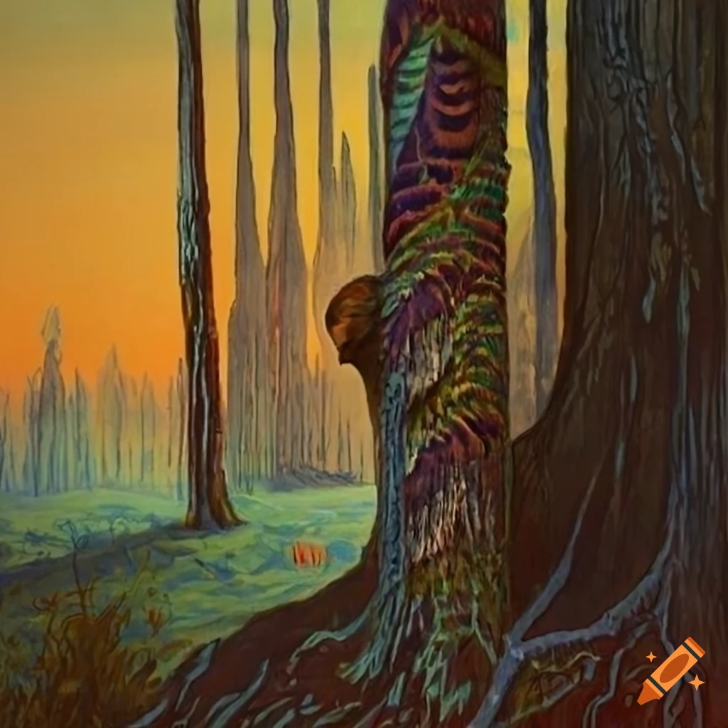 Wilderness inspired by Salish motifs with exotic birds, porcupines, and beavers