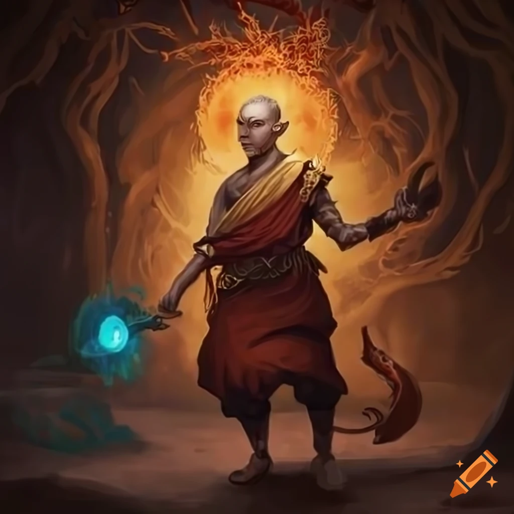 Western fantasy young monk with a magic mace turning undeads in van Gogh style