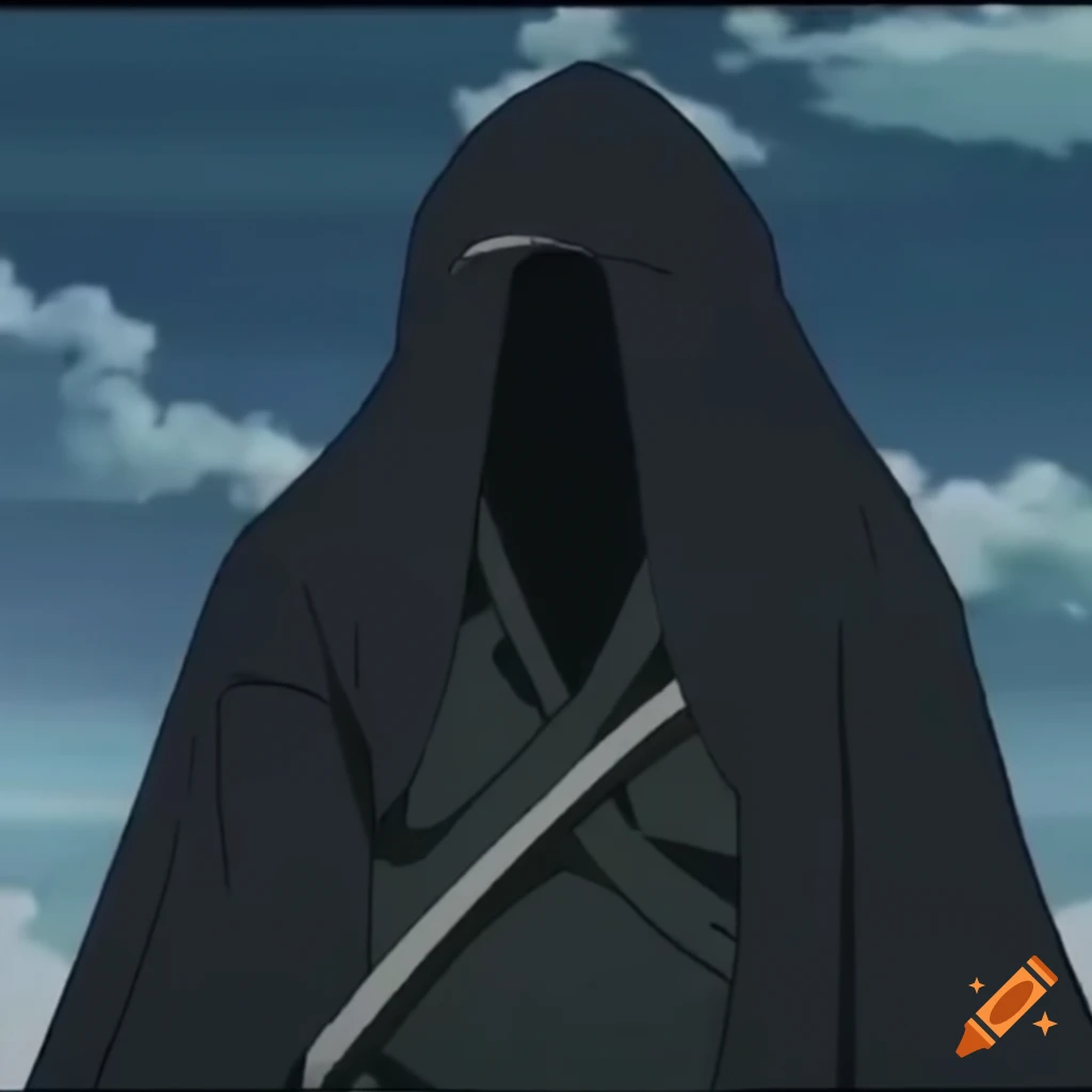 Enigmatic figure wearing a dome helmet and long veil in anime style