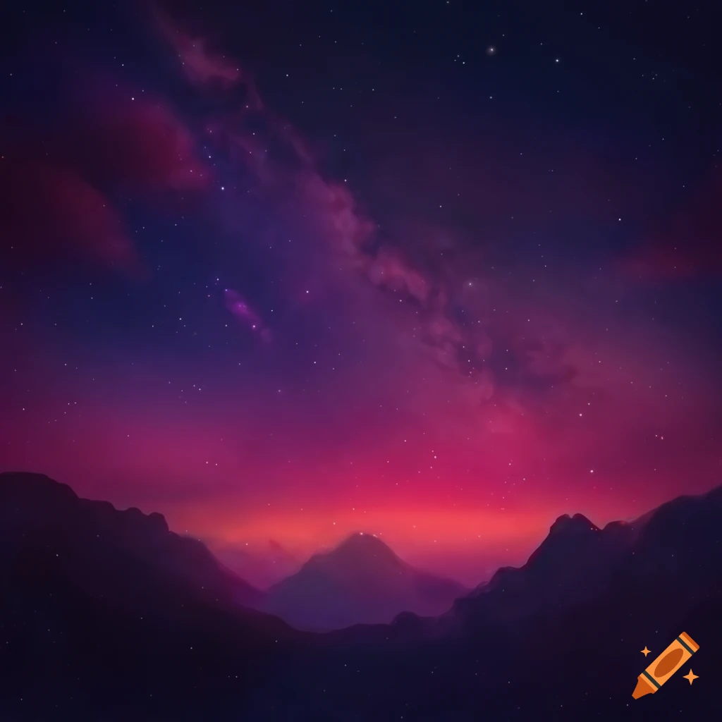 Futuristic rococo-style dark star nibiru in red sky with bismuth crystal mountains