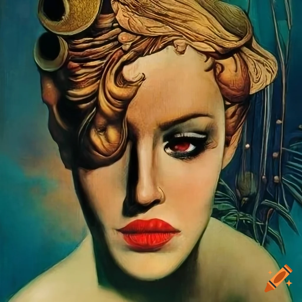 Nonbinary human peering through Celestial veil in science fiction pulp magazine cover