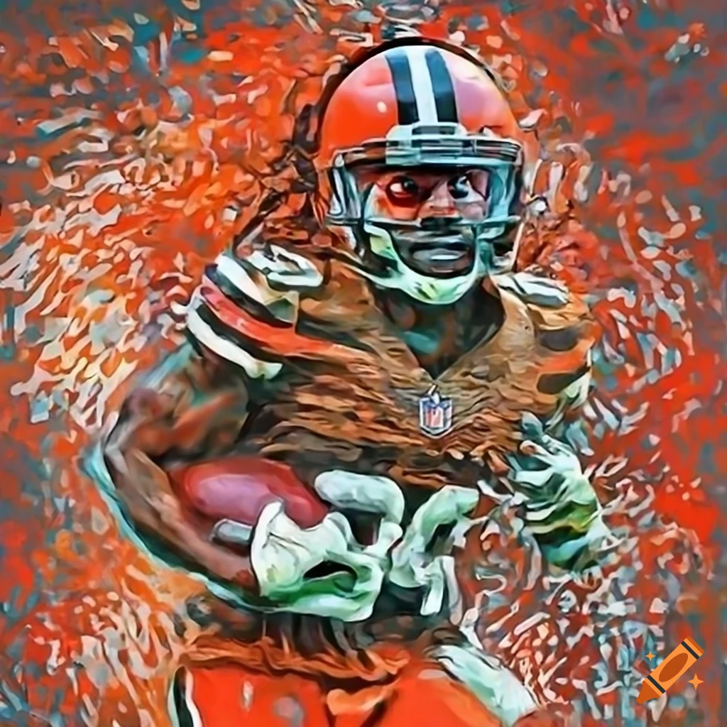 Abstract van goghinspired art of cleveland browns' nick chubb 24 on