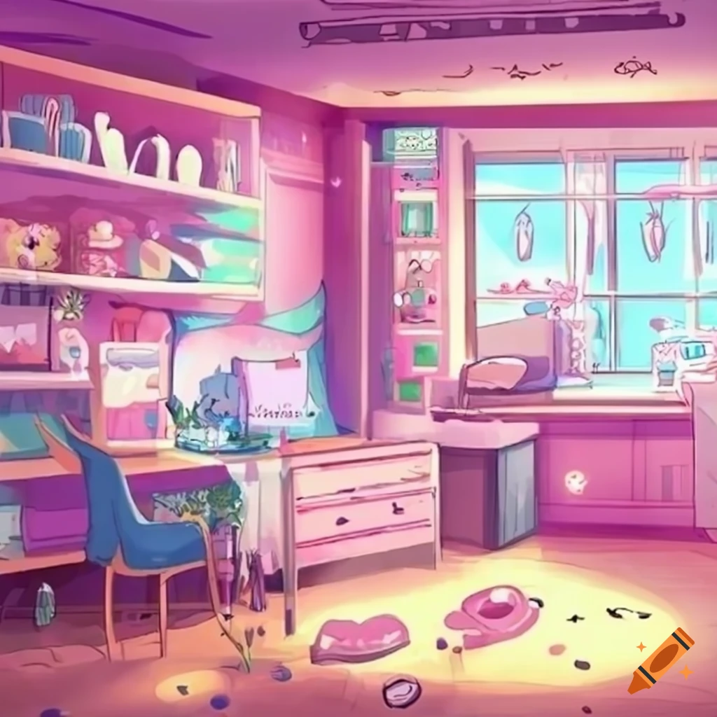 Anime kawaii bedroom background on Craiyon