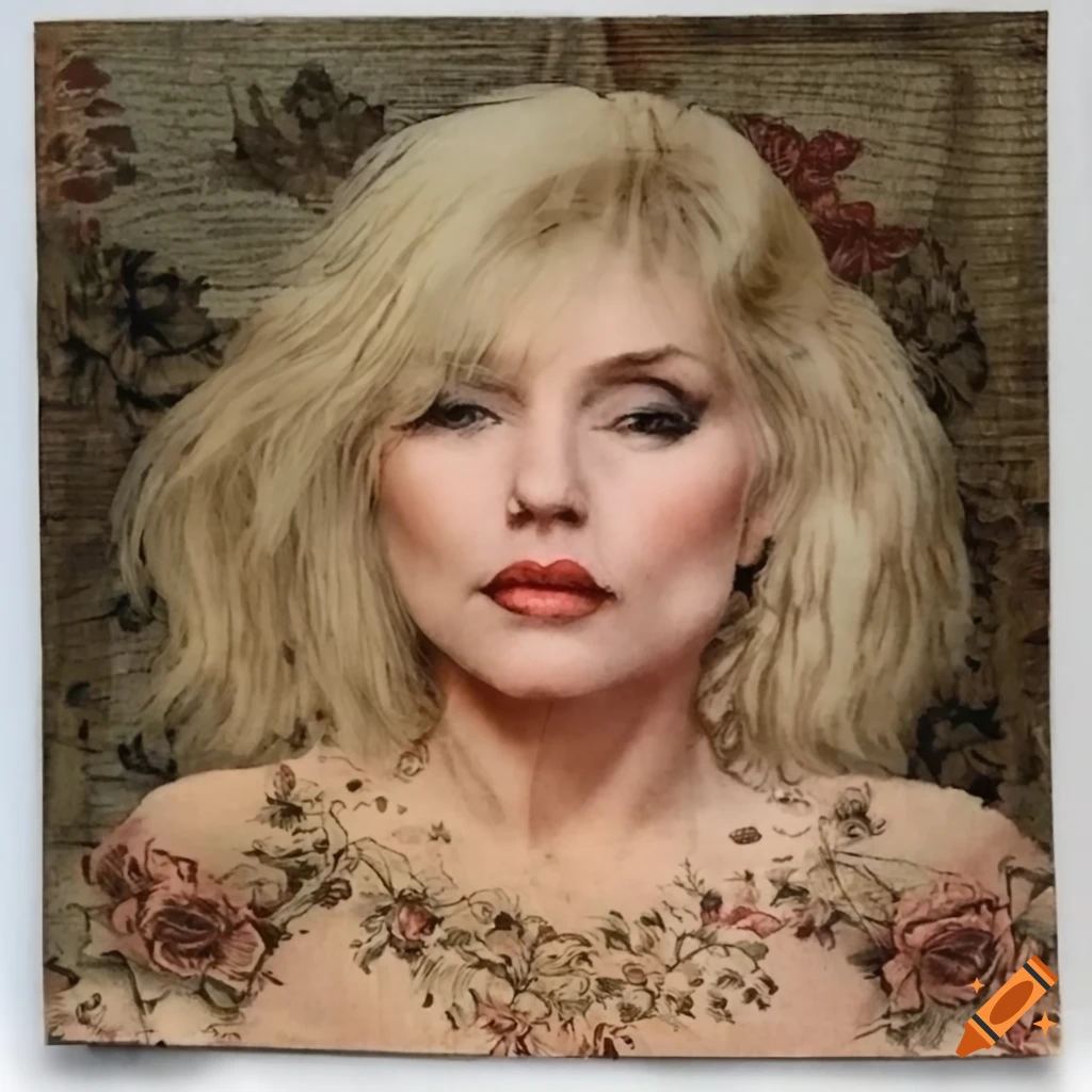 Debbie Harry on antique Victorian paper with roses on Craiyon
