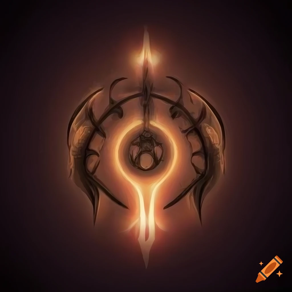 Symbol of knowledge in heroic fantasy art with elven writings on dark background