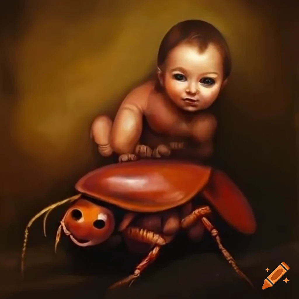 Baby riding a cockroach in a unique painting on Craiyon