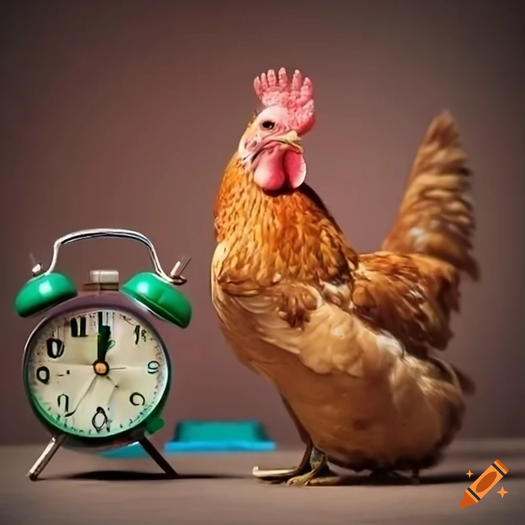 Vibrant alarm clocks with chickens in a unique still life composition