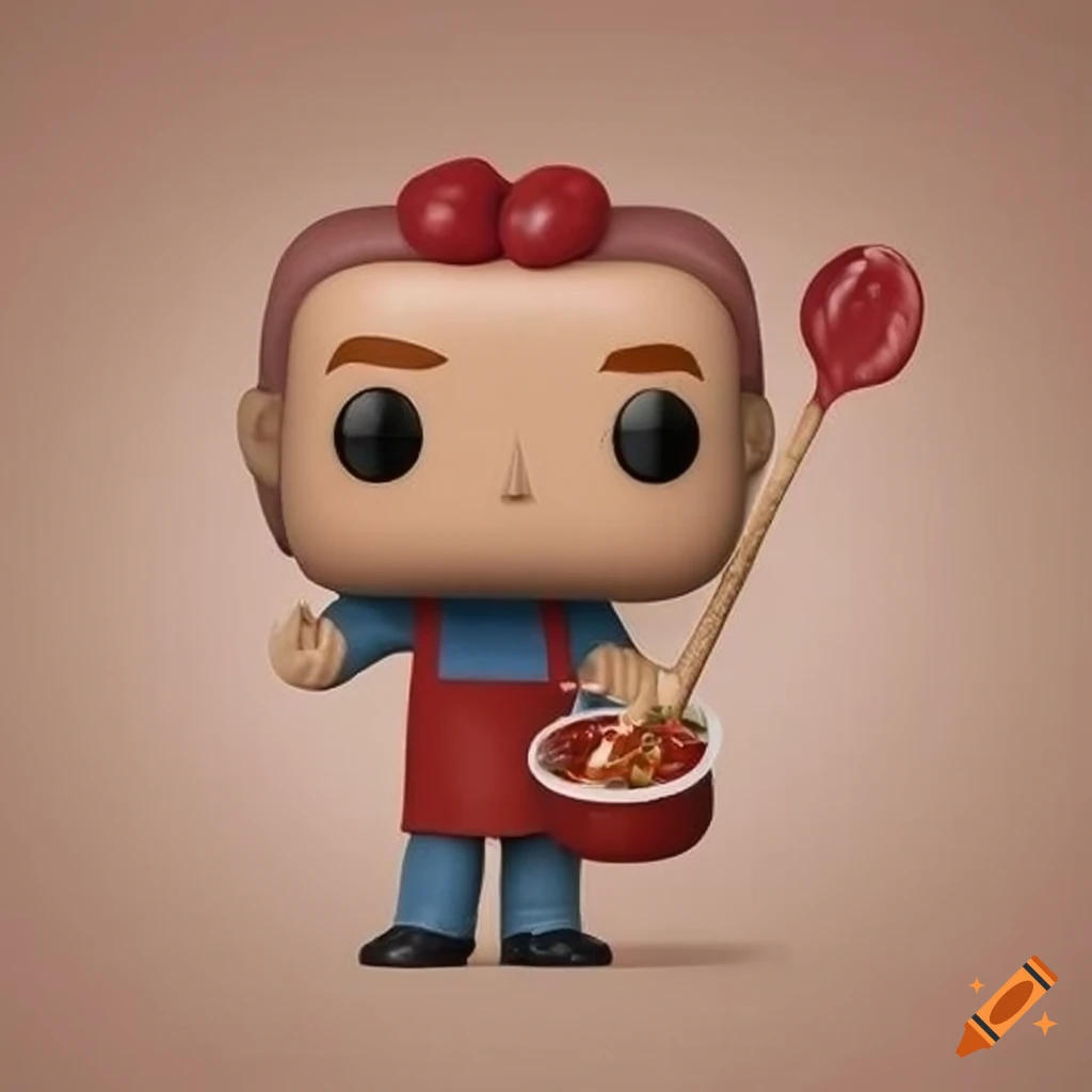 Funko Pop man in apron with tomato sauce spoon