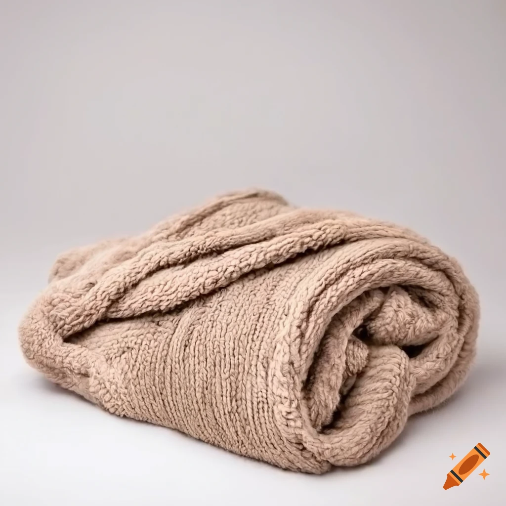 Natural soft linen blanket knitted in fleece style on a white background