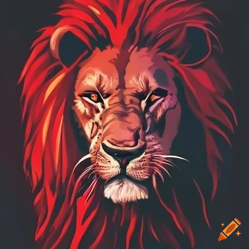 Artistic drawing of a growling lion in red and black spray paint on Craiyon