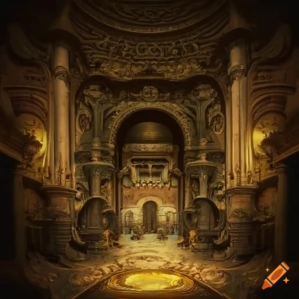 Underground setting with steampunk machinery and a large pool